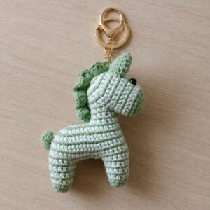 Handmade Crochet Green Zebra Keychain With Cute Amigurumi Animal Charm