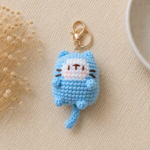 Handmade Crochet Blue Cat Keychain – Cute Amigurumi Kitty Charm