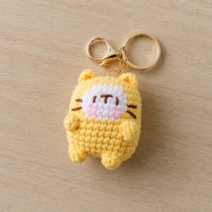 Handmade Crochet Yellow Cat Keychain With Cute Amigurumi Kitty Charm