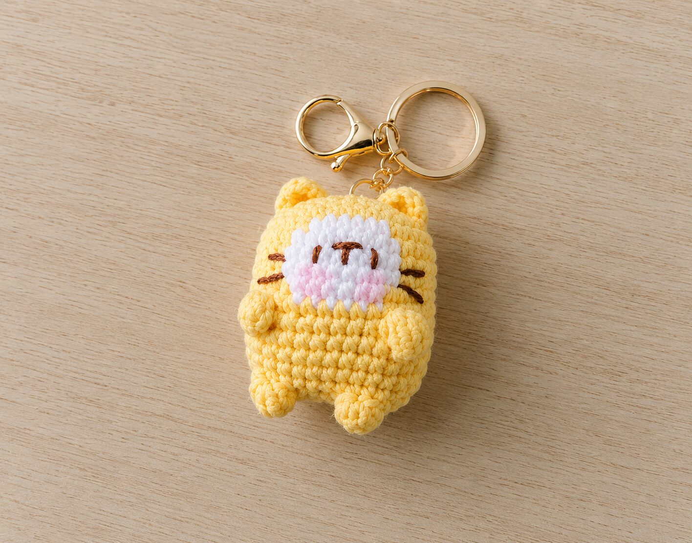 Handmade Crochet Yellow Cat Keychain With Cute Amigurumi Kitty Charm