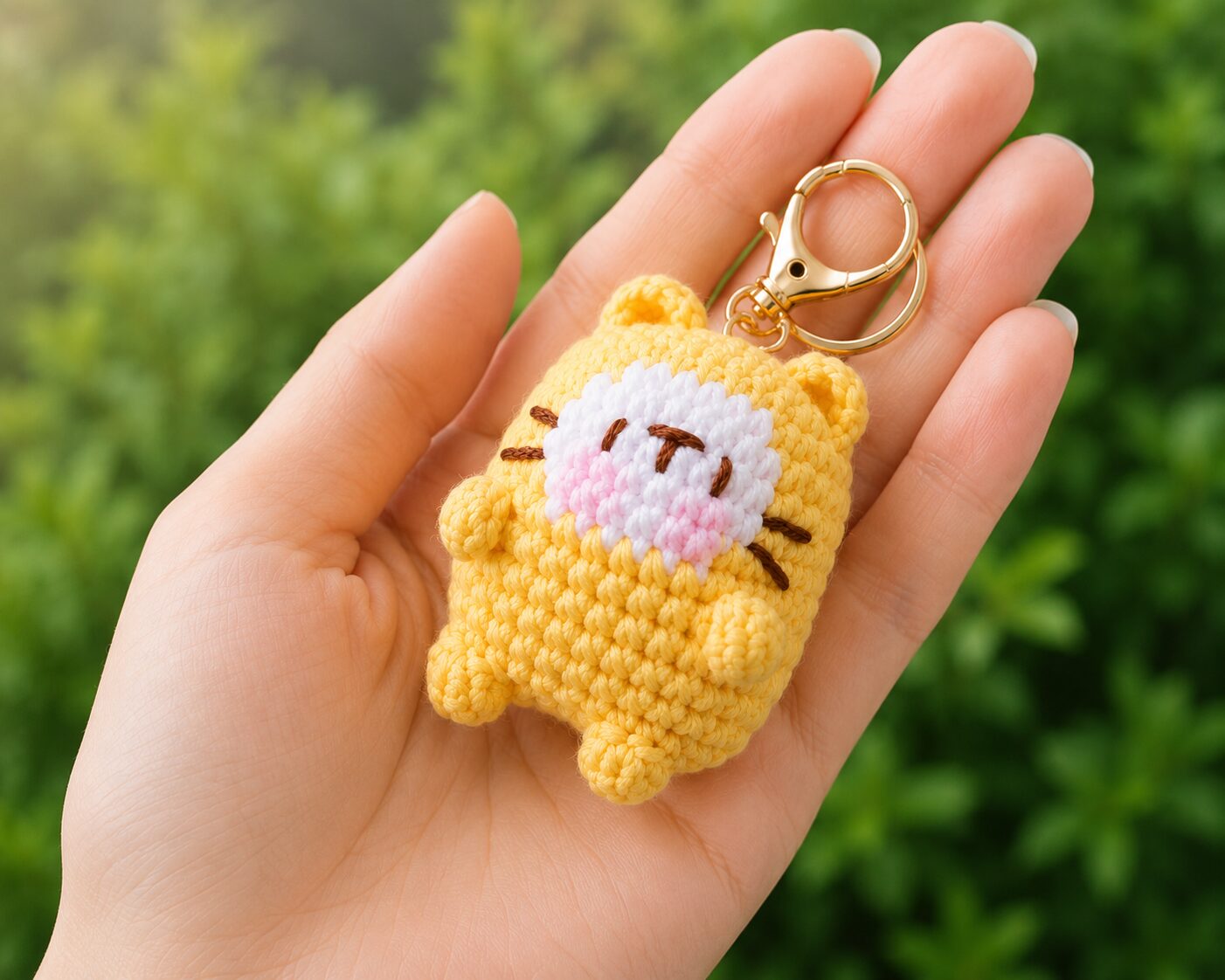 Handmade Crochet Yellow Cat Keychain With Cute Amigurumi Kitty Charm - Image 2