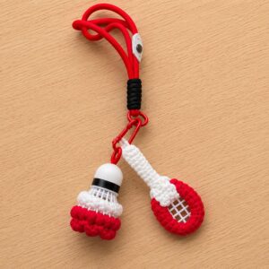 Handmade Crochet Badminton Keychain Set With Amigurumi Sports Charm Accessories