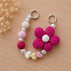Handmade Crochet Flower Keychain With Beads Cute Bag Charm Accessory