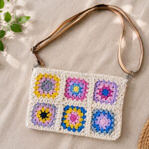 Handmade Crochet Granny Square Crossbody Bag With Boho Shoulder Purse Design