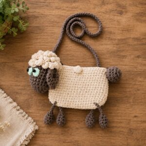 Handmade Crochet Sheep Crossbody Bag With Cute Animal Kids Purse