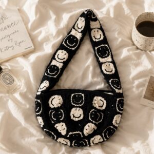 Handmade Crochet Smiley Granny Square Bag With Cute Boho Crossbody Design