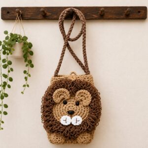 Handmade Crochet Lion Crossbody Bag With Cute Kids Animal Mini Purse