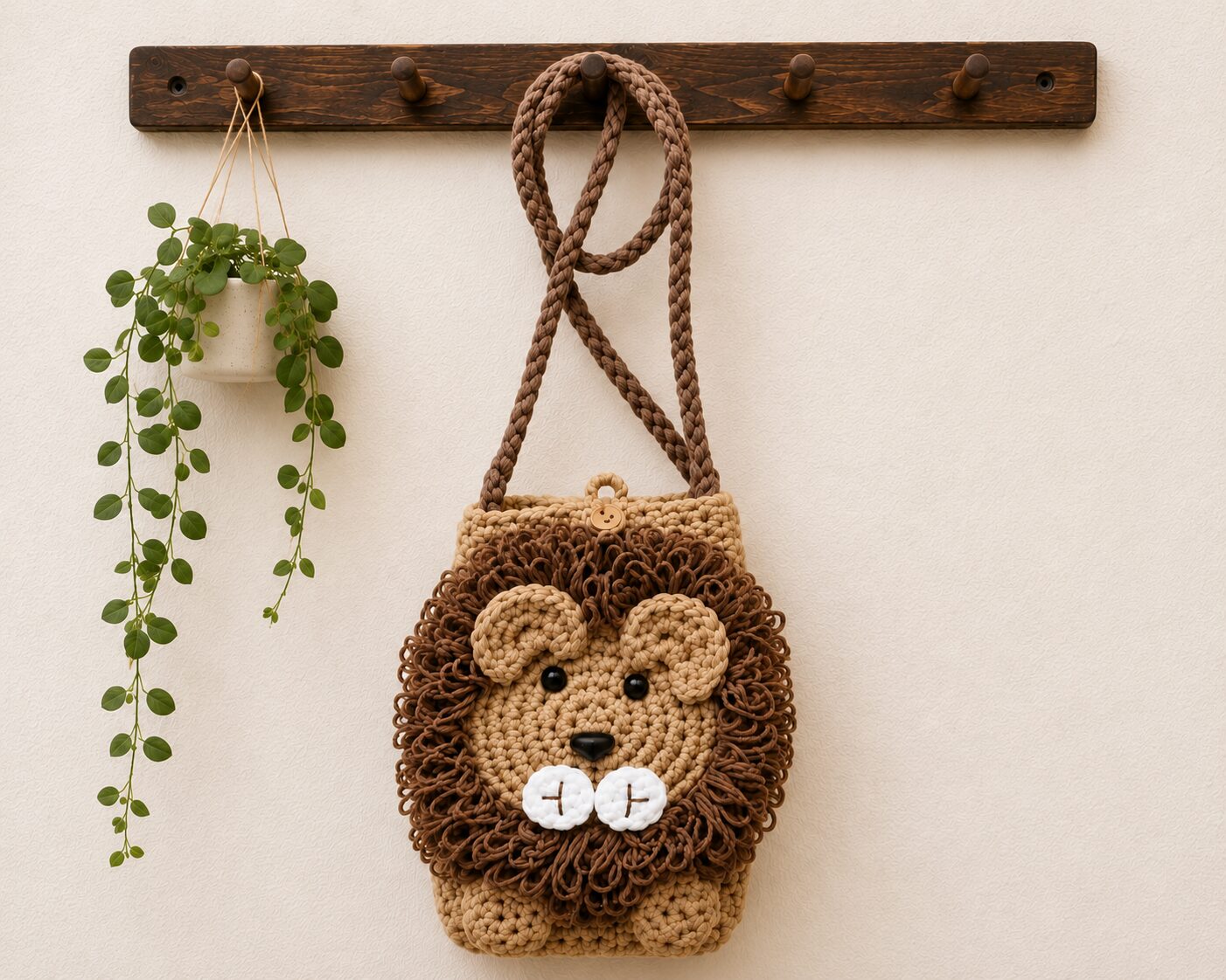 Handmade Crochet Lion Crossbody Bag With Cute Kids Animal Mini Purse