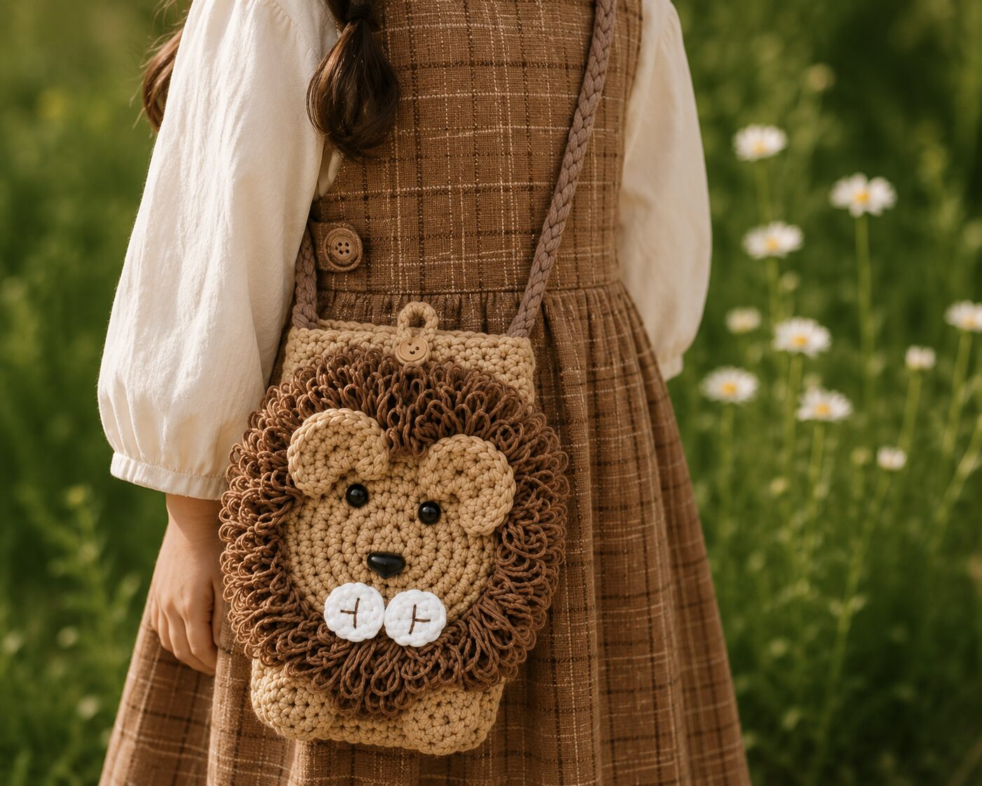 Handmade Crochet Lion Crossbody Bag With Cute Kids Animal Mini Purse - Image 2