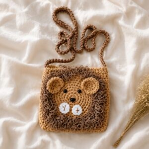 Handmade Crochet Lion Bag With Cute Animal Crossbody Purse Design