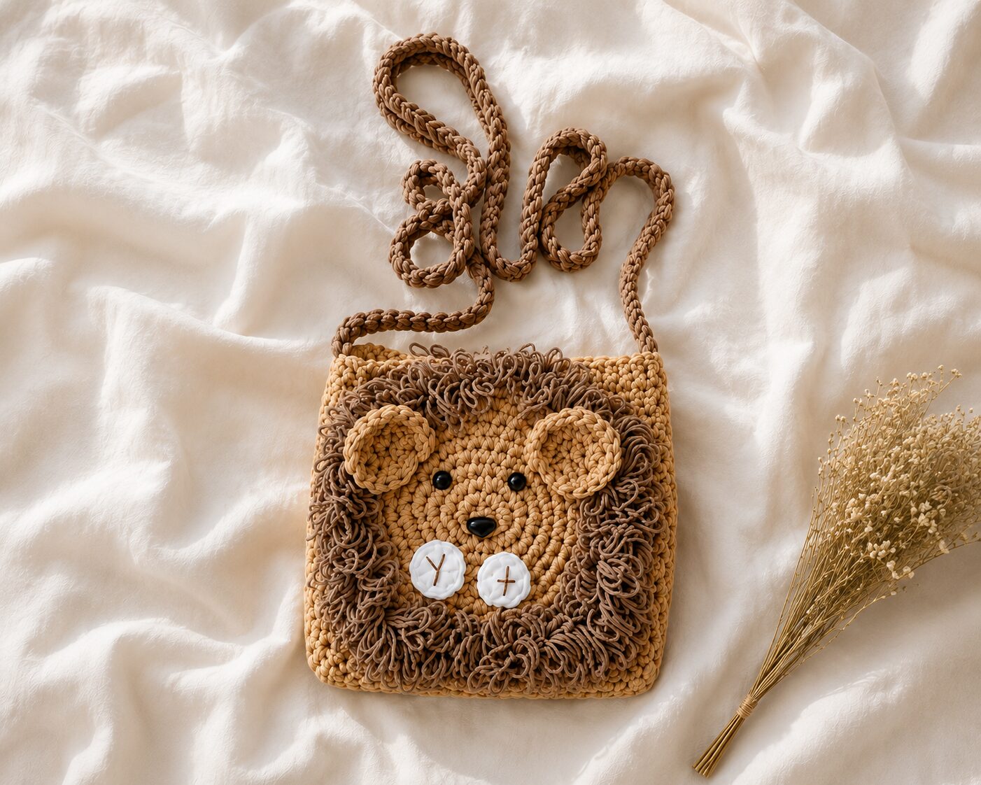 Handmade Crochet Lion Bag With Cute Animal Crossbody Purse Design