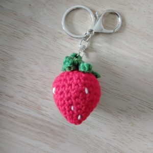 Handmade Crochet Strawberry Keychain With Cute Fruit Bag Charm Accessory