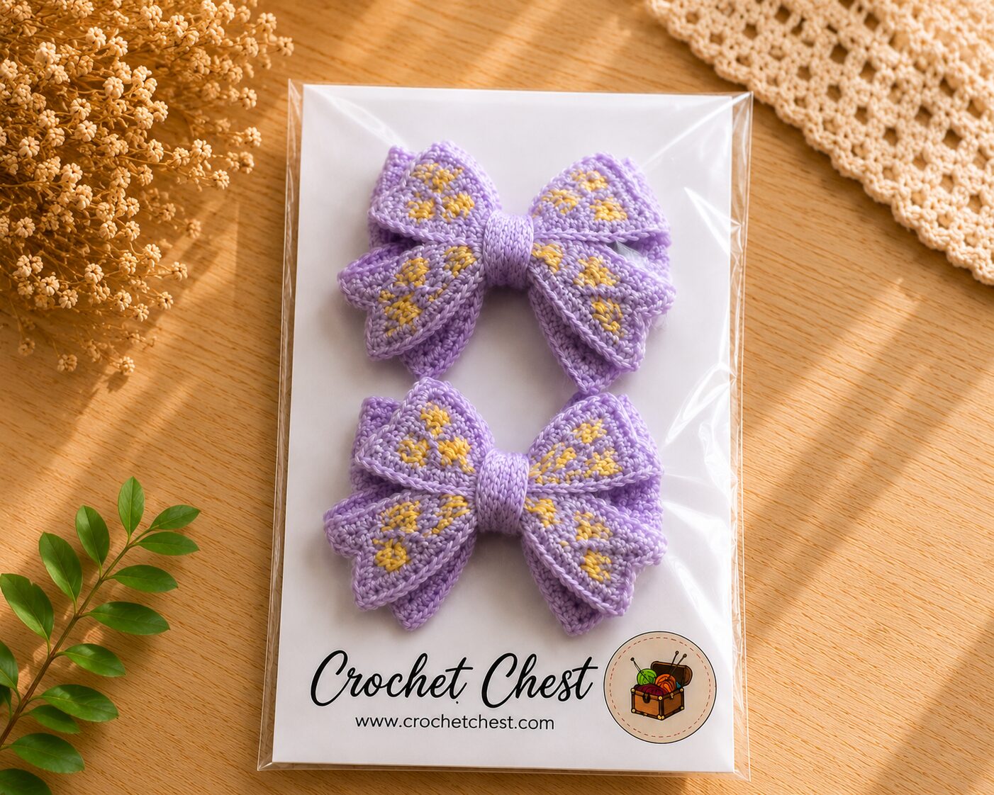 Handmade Lavender Crochet Bow Hair Clips Floral Girls Hair Accessories
