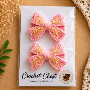 Handmade Pink Crochet Bow Hair Clips Floral Girls Hair Accessories