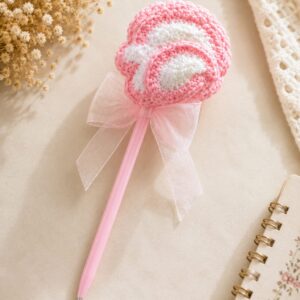 Handmade Crochet Lollipop Pen Cute Decorative Floral Writing Accessory
