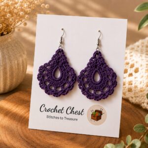 Handmade Purple Crochet Lace Earrings Lightweight Boho Dangle Jewelry
