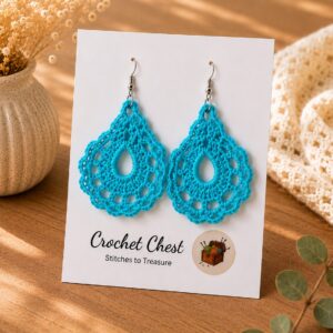 Handmade Turquoise Crochet Lace Earrings Lightweight Boho Dangle Jewelry
