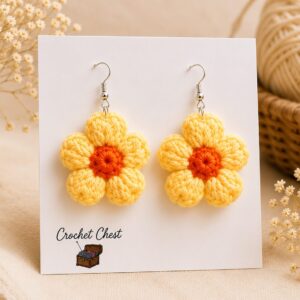 Handmade Yellow Crochet Flower Earrings Lightweight Floral Dangle Jewelry