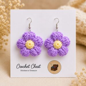 Handmade Purple Crochet Flower Earrings Lightweight Floral Dangle Jewelry