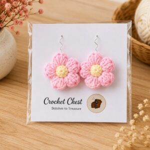 Handmade Pink Crochet Flower Earrings Lightweight Floral Dangle Jewelry