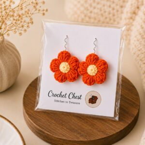 Handmade Orange Crochet Flower Earrings Lightweight Floral Dangle Jewelry
