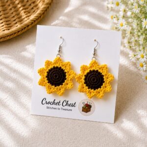 Handmade Sunflower Crochet Earrings Floral Dangle Jewelry Nature Inspired