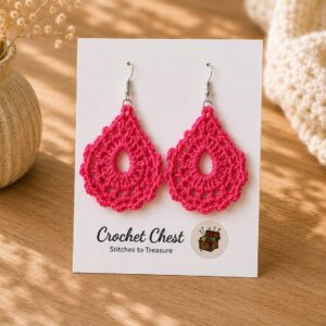 Handmade Pink Crochet Lace Earrings Lightweight Boho Dangle Jewelry