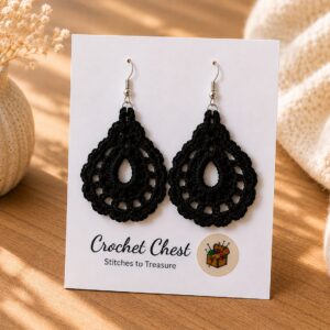Handmade Black Crochet Lace Earrings Lightweight Elegant Boho Jewelry