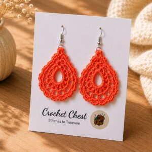 Handmade Orange Crochet Lace Earrings Lightweight Boho Dangle Jewelry