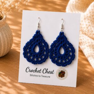 Handmade Royal Blue Crochet Lace Earrings Lightweight Boho Dangle Jewelry